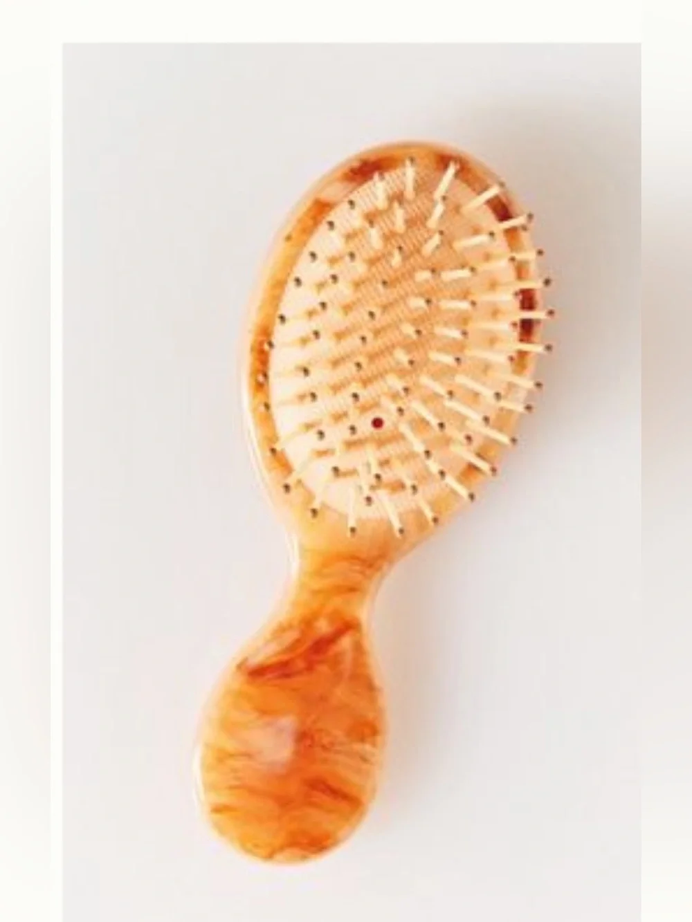 Anthropologie Marbleized Amber Paddle Hair Brush-Mini Purse Sized
